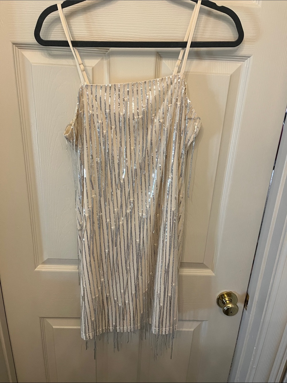 En Creme Ivory Sequin Fringe Mini Dress